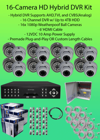 16-Camera 1080p (2MP) HD Hybrid (AHD/TVI/CVBS) DVR Kit-DVR Kit-Jayso Electronics-Jayso Electronics