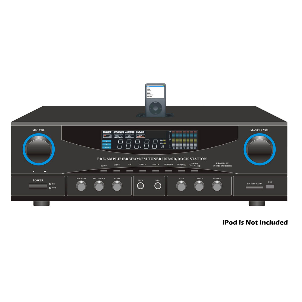 AM/FM Stereo Receiver, 180 Watt, with USB/SD/Ipod Docking Station & Subwoofer Control PT4601AIU-Home Theater & Audio-Various-Jayso Electronics