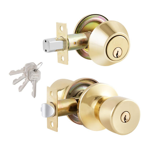 Combo Lock Entry Knob - Tulip Style and Deadbolt with 4 KW1 Keys JHDPB