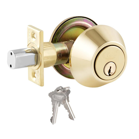 Deadbolt Lock, Polished Brass Finish US3 - 2 SC1 Keys - 6 in 1 Drive - In Latch JDB-01
