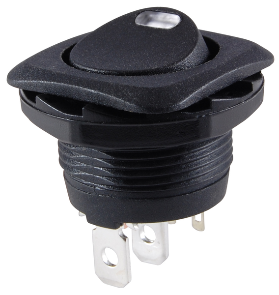 Rocker Switch. Red Lighted, Snap-In, Round, SPST, On/Off, with Push-On ...