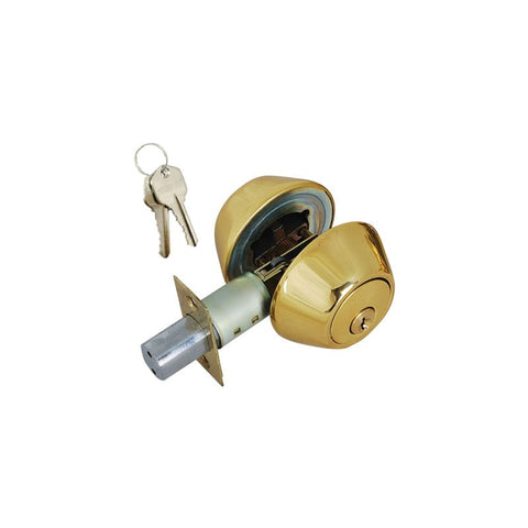 Solid Brass Deadbolt Door Lock - Double Cylinder - With 2 KW1 Keys JDB-012