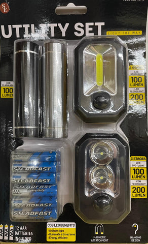 Utility Flashlight / Worklight  Set With Super Bright White LEDs JFL93422YBKS