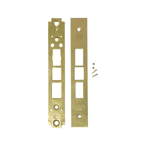 Wide Faceplate For Mortise Lock 8" X 1-1/4" - Front and Back Pcs - Brass Finish JWFP-01