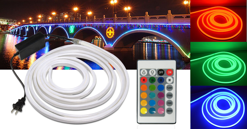 110 VAC “Neon” RGB LED Light Strip Kits, Waterproof, Flexible, Super Bright EC-NLED-RGB-110V-LED Lighting-EC-Jayso Electronics