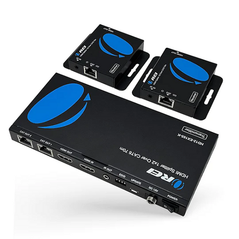1x2 HDMI Extender Splitter Over CAT6/7 Up to 165 Ft- Loop-Out, IR Control & EDID JVS-HD12-EX165-K