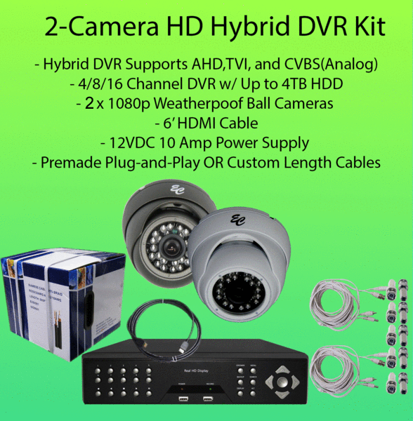 2-Camera 1080p (2MP) HD Hybrid (AHD/TVI/CVBS) DVR Kit-DVR Kit-Jayso Electronics-Jayso Electronics