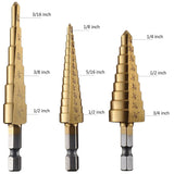 3Pc Titanium Nitride Coated HSS Step Drill Bit Set JSB-8283-S