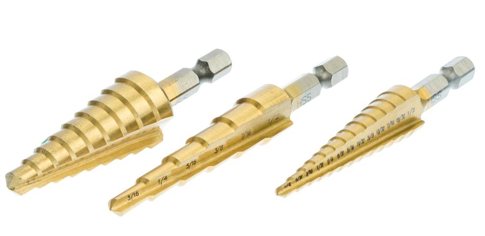 3Pc Titanium Nitride Coated HSS Step Drill Bit Set JSB-8283-S