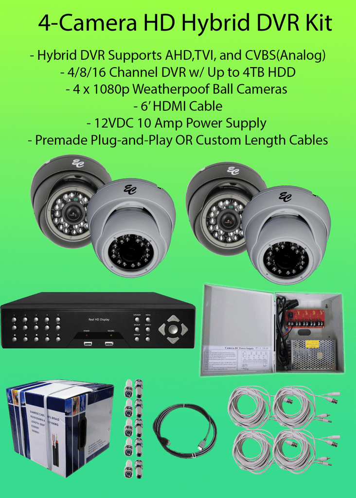 4-Camera 1080p (2MP) HD Hybrid (AHD/TVI/CVBS) DVR Kit-DVR Kit-Jayso Electronics-Jayso Electronics