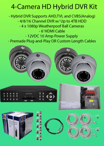 4-Camera 1080p (2MP) HD Hybrid (AHD/TVI/CVBS) DVR Kit-DVR Kit-Jayso Electronics-Jayso Electronics
