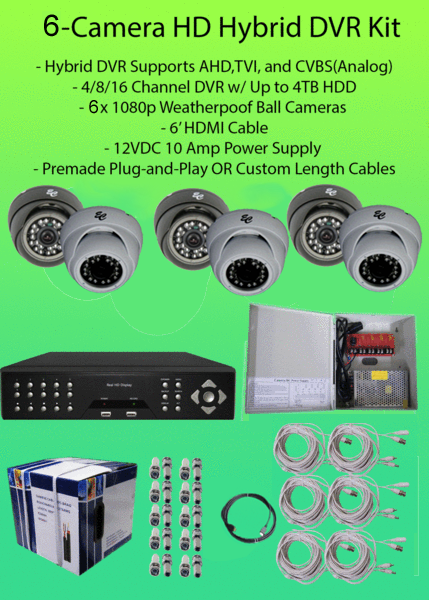 6-Camera 1080p (2MP) HD Hybrid (AHD/TVI/CVBS) DVR Kit-DVR Kit-Jayso Electronics-Jayso Electronics