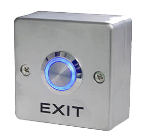 Small Square Surface Mount Pushbutton Door Release Plate w/ Blue Lit Surround, JPP-2X2SLT