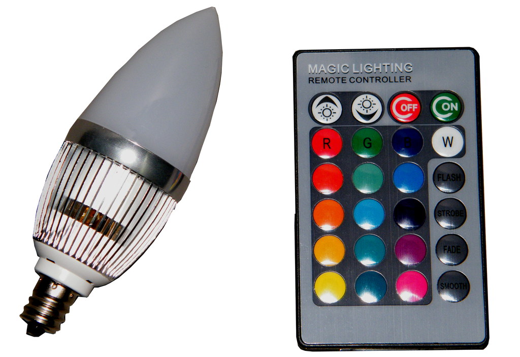 LED Candelabra Base (E12) Flame Bulb, 16-Color 4-Effect, with Wireless Remote Control EC-RLEDC3W-RGB-LED Lighting-EC-Jayso Electronics