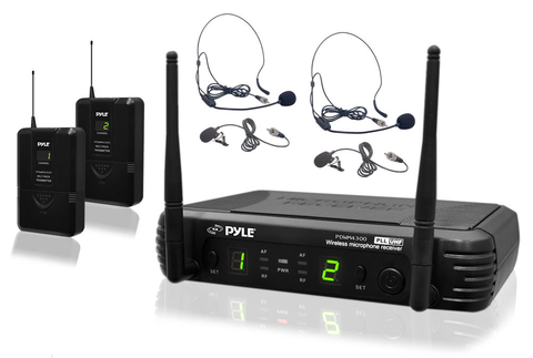 Professional UHF Microphone System with (2) Body-Pack Transmitters, (2) Headset & (2) Lavalier Microphones with Selectable Frequencies PDWM3400-Amplifiers & PA Systems-Soundaround-Default-Jayso Electronics